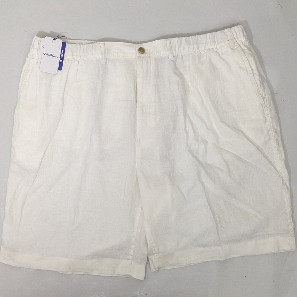 NEW Big Mens Roundtree & Yorke Caribbean Linen Shorts 10" Inseam - White